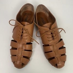 LUCKY BRAND CUTOUT LACE UP COGNAC LEATHER SHOES
